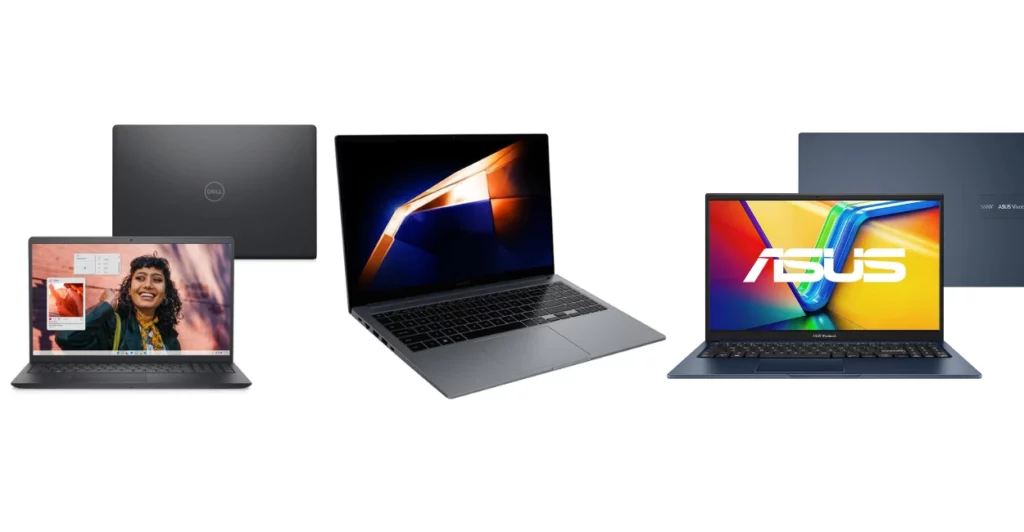 Três modelos de notebook indicados para arquitetura, ideais para Revit e SketchUp, sobre fundo branco