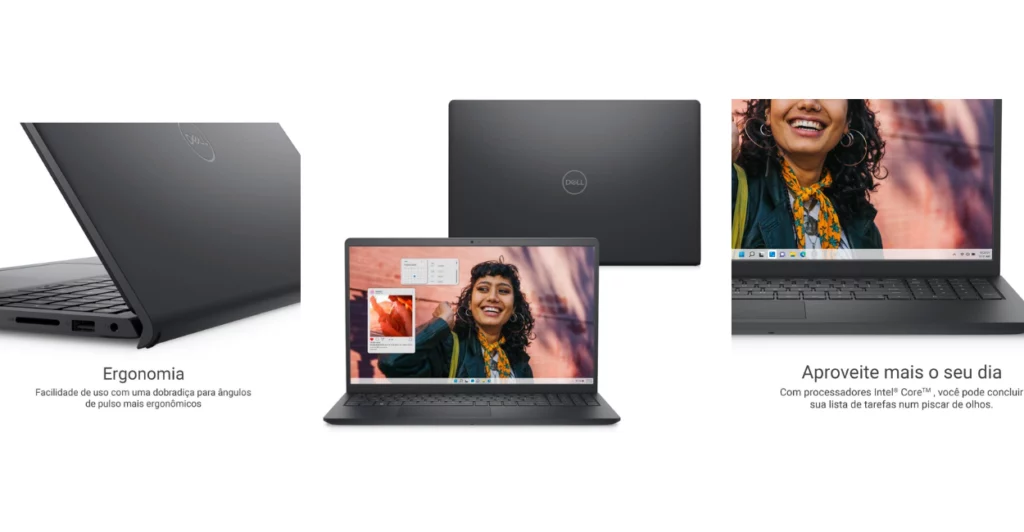Foto do notebook dell, corpo Novo Dell 15 é construído em plástico fosco rígido