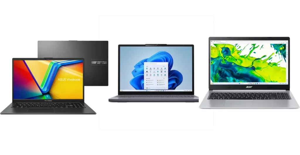 Melhores notebooks com processador AMD Ryzen 5 em 2026: ASUS Vivobook, notebook com Windows 11 e Acer Aspire lado a lado